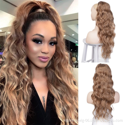 Vigorous Synthetic 24 inch Body Wave Drawstring Ponytail with 2 Plastic Combs Ponytail Extensions for African American Women